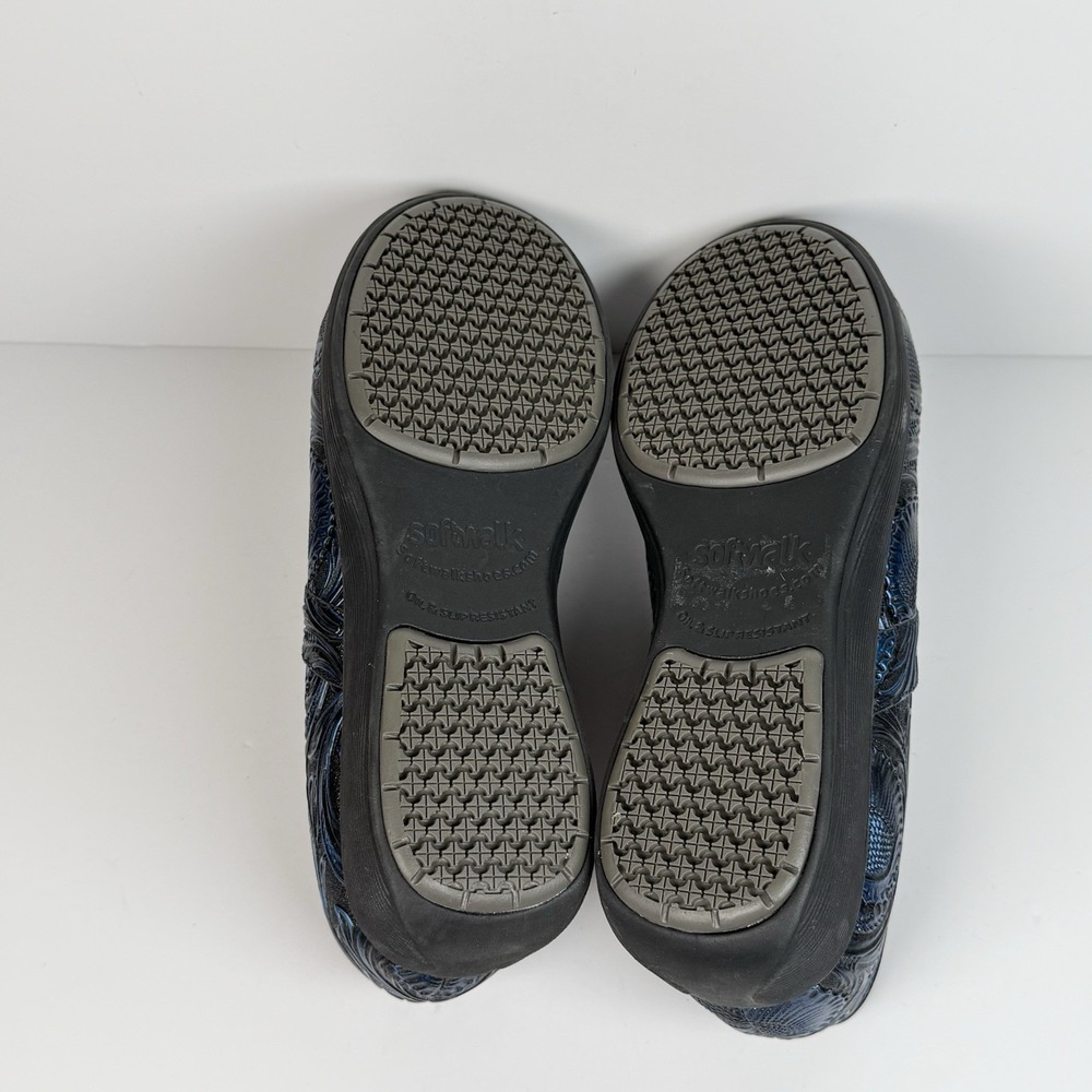SoftWalk Clogs Blue Black Floral Embossed Nurse Healthcare Chef Women 7.5 - Picture 6 of 8